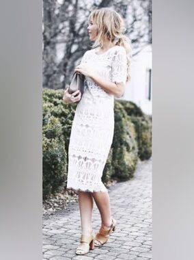 J.O.A. White Crochet Lace Midi Dress Sz S
